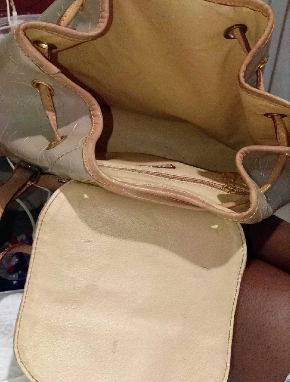 Louis Vuitton Metallic Taupe Drawstring Monogram Backpack with Tan Trim